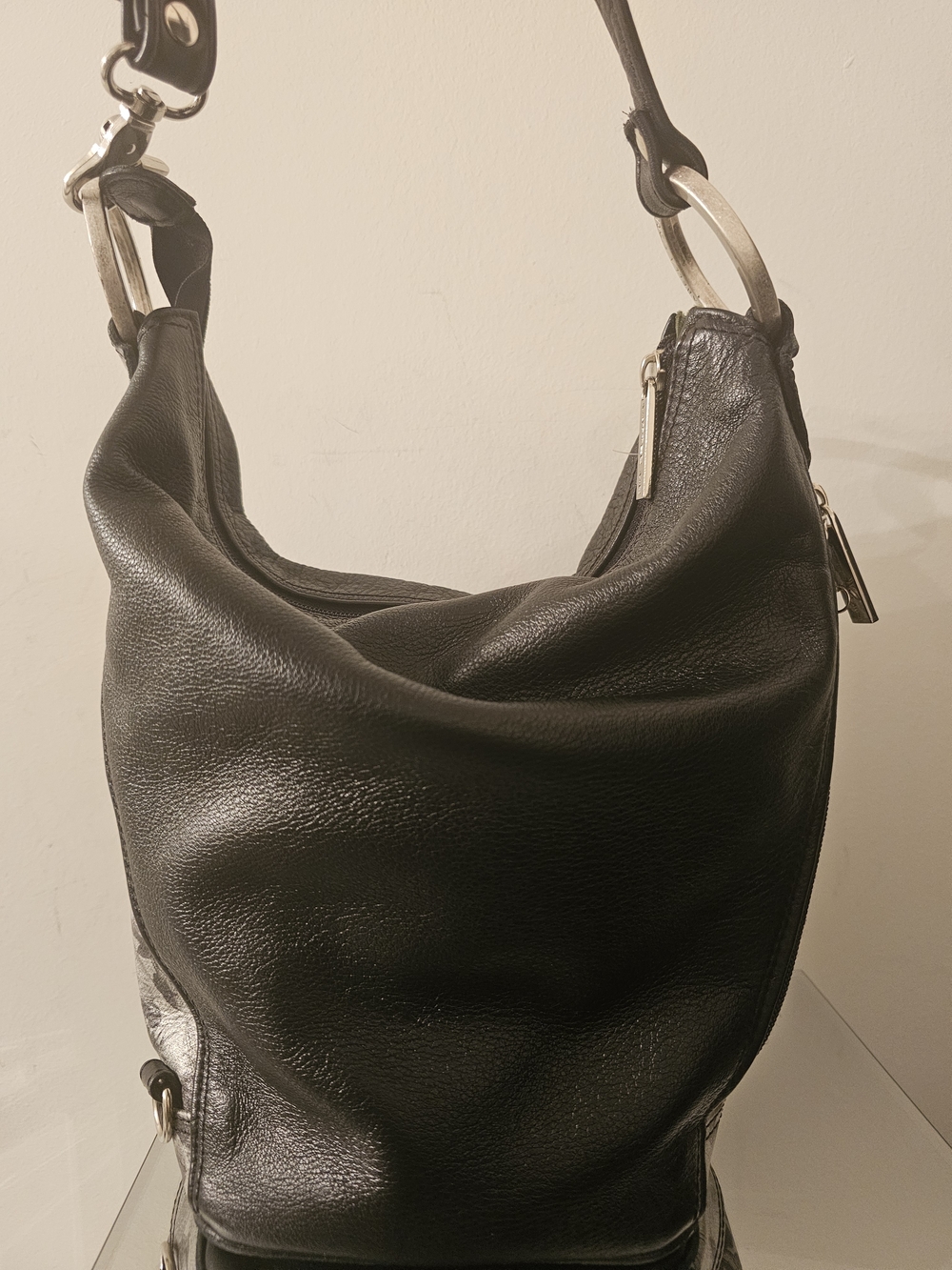 Matteo Mio Classic Black Leather Shoulder Bag